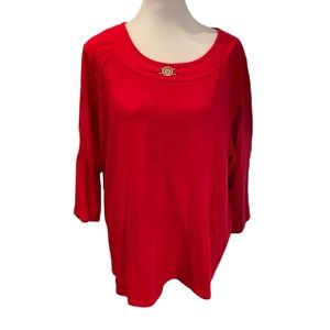Anne Klein Sport Red with Gold Emblem 3/4 Sleeve Women’s Tee Size 1X